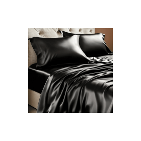 Satin Sheets Queen Size Bed Set, Luxury Soft Black Silky Sheets for Hair and Skin
